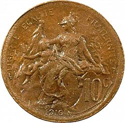 Large Reverse for 10 Centimes 1916 coin