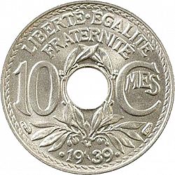 Large Reverse for 10 Centimes 1939 coin