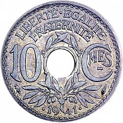 Large Obverse for 10 Centimes 1941 coin