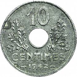 Large Reverse for 10 Centimes 1942 coin