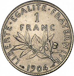 Large Reverse for 1 Franc 1904 coin