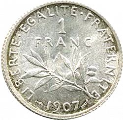 Large Reverse for 1 Franc 1907 coin