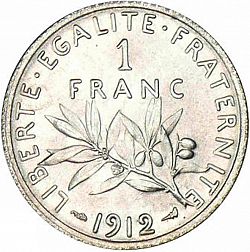 Large Reverse for 1 Franc 1912 coin