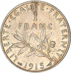 Large Reverse for 1 Franc 1915 coin