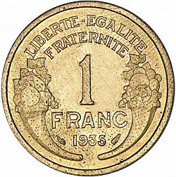 Large Reverse for 1 Franc 1935 coin