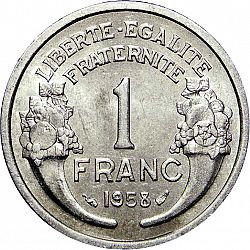 Large Reverse for 1 Franc 1958 coin