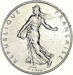 Large Obverse for 1 Franc 1990 coin