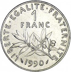 Large Reverse for 1 Franc 1990 coin