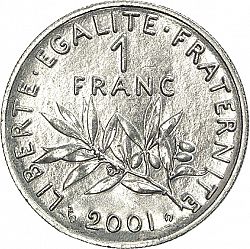 Large Reverse for 1 Franc 2001 coin