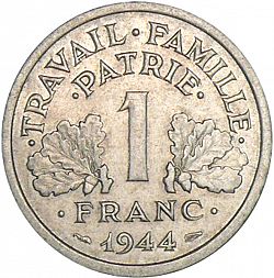 Large Reverse for 1 Franc 1944 coin