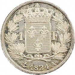 Large Reverse for 1 Franc 1824 coin