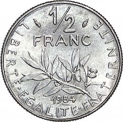 Large Reverse for ½ Franc 1984 coin