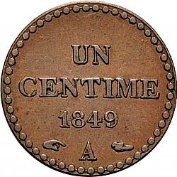 Large Reverse for 1 Centime 1849 coin