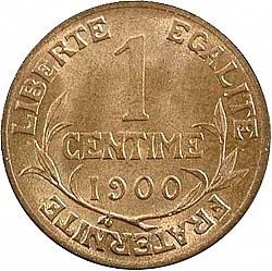 Large Reverse for 1 Centime 1900 coin