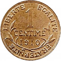Large Reverse for 1 Centime 1910 coin