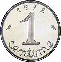 Large Reverse for 1 Centime 1972 coin