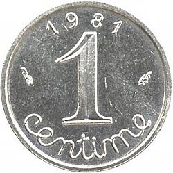 Large Reverse for 1 Centime 1981 coin