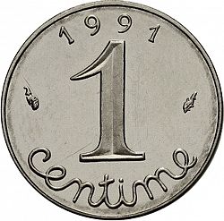 Large Reverse for 1 Centime 1991 coin