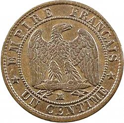 Large Reverse for 1 Centime 1853 coin