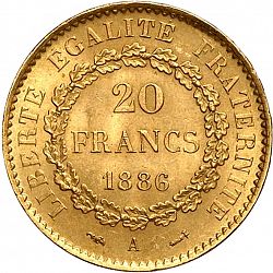 Large Reverse for 20 Francs 1886 coin