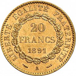 Large Reverse for 20 Francs 1891 coin