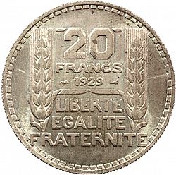 Large Reverse for 20 Francs 1929 coin