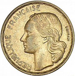 Large Obverse for 20 Francs 1954 coin