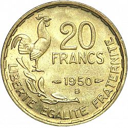 Large Reverse for 20 Francs 1950 coin