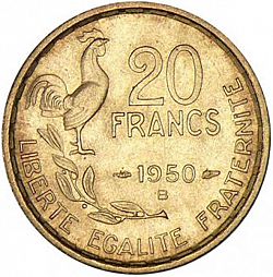 Large Reverse for 20 Francs 1950 coin