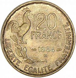 Large Reverse for 20 Francs 1954 coin