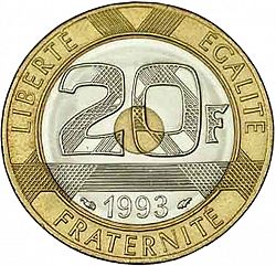 Large Reverse for 20 Francs 1993 coin