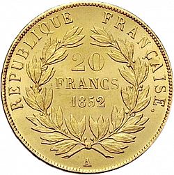 Large Reverse for 20 Francs 1852 coin