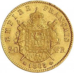 Large Reverse for 20 Francs 1865 coin