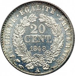 Large Reverse for 20 Centimes 1849 coin