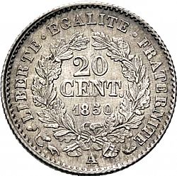 Large Reverse for 20 Centimes 1850 coin