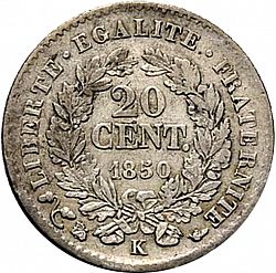 Large Reverse for 20 Centimes 1850 coin