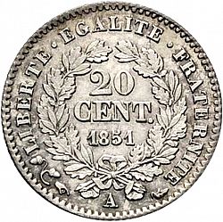 Large Reverse for 20 Centimes 1851 coin