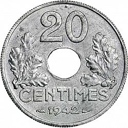 Large Reverse for 20 Centimes 1942 coin