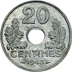Large Reverse for 20 Centimes 1943 coin