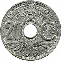 Large Reverse for 20 Centimes 1945 coin