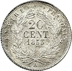 Large Reverse for 20 Centimes 1853 coin