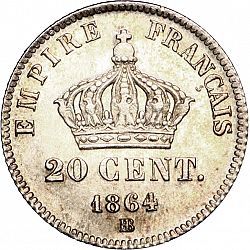 Large Reverse for 20 Centimes 1864 coin
