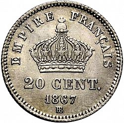 Large Reverse for 20 Centimes 1867 coin