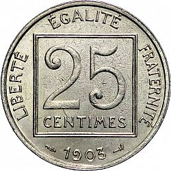 Large Reverse for 25 Centimes 1903 coin