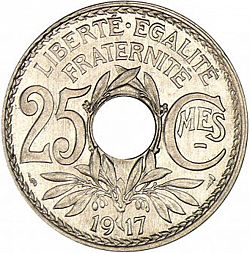 Large Reverse for 25 Centimes 1917 coin
