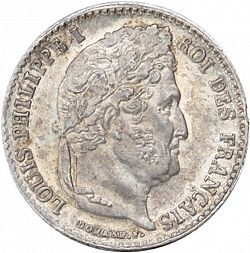 Large Obverse for 1/4 Franc 1838 coin