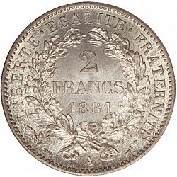 Large Reverse for 2 Francs 1881 coin