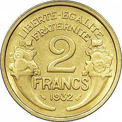 Large Reverse for 2 Francs 1932 coin