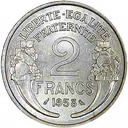 Large Reverse for 2 Francs 1958 coin