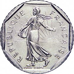 Large Obverse for 2 Francs 1992 coin
